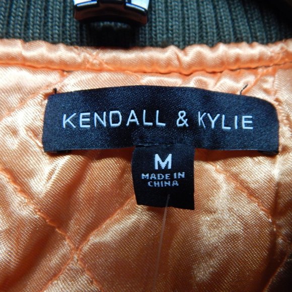 Bomber Jacket Full Zip Size M Kendall & Kylie Womens Long Green - Picture 6 of 8